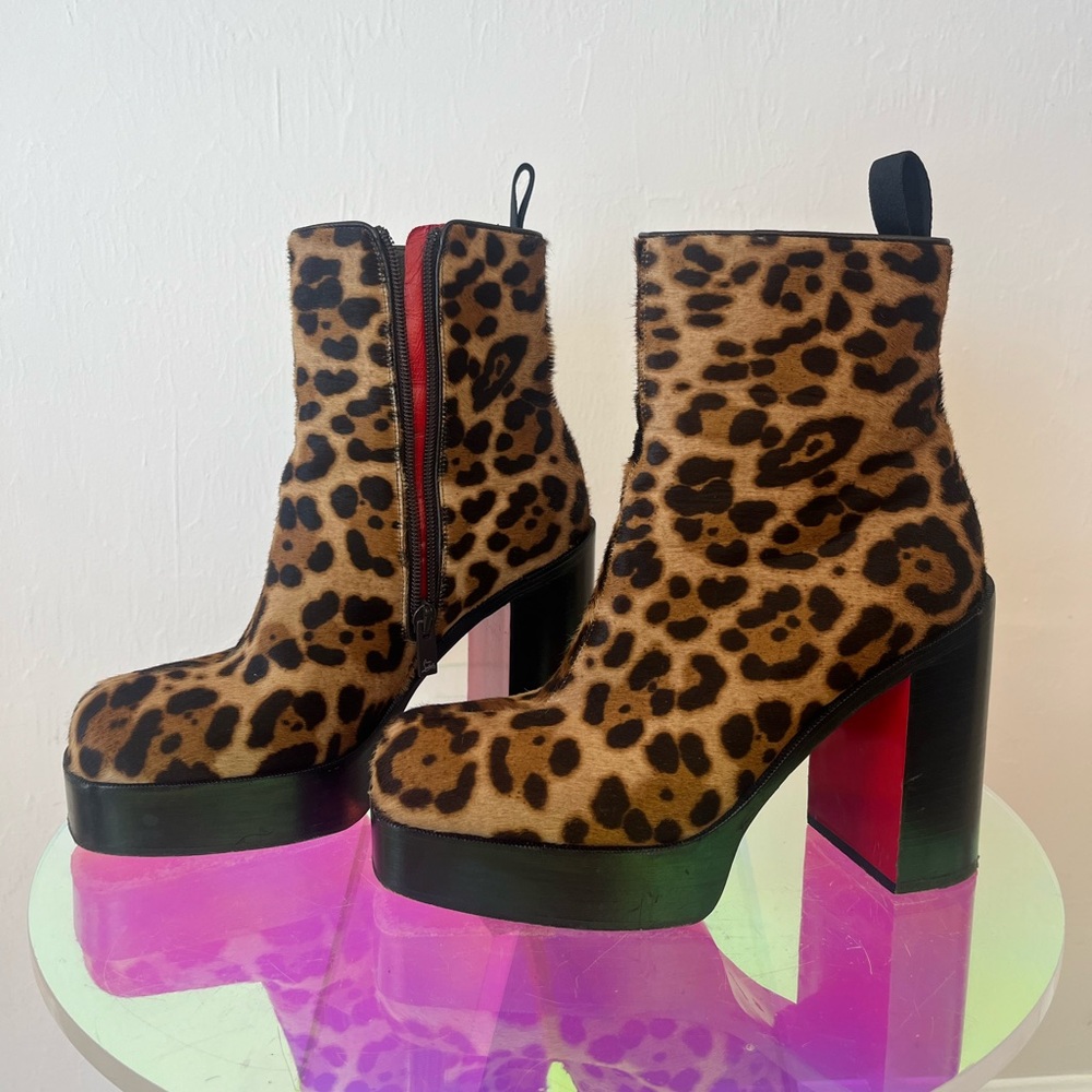 RARE 💎 Christian Louboutin Stage Boot Leopard Pony Hair Platform Ankle Boots 37